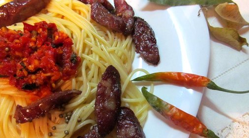 Спагетти с колбасками