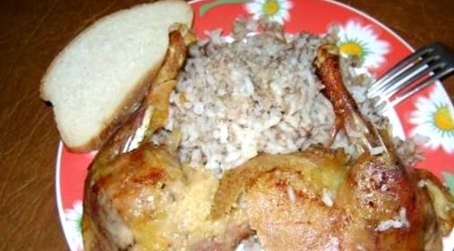 Утка в рукаве с рисом