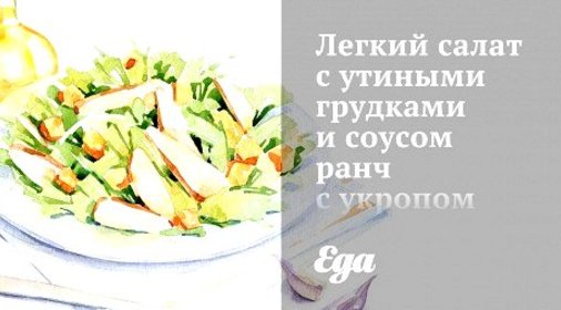 Легкий салат с утиными грудками и соусом ранч с укропом