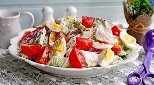 Салат с куриной грудкой, овощами и йогуртом