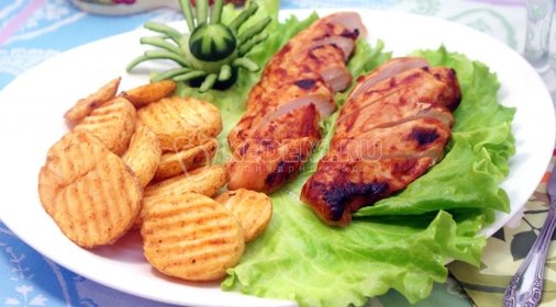 Куриное филе с картофельными ломтиками