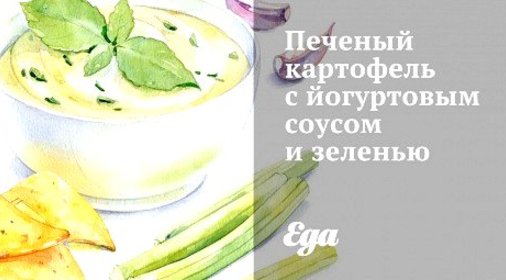 Печеный картофель с йогуртовым соусом и зеленью