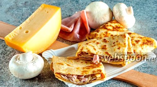 Крепы с шампиньонами и ветчиной