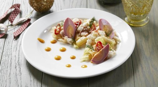 Салат из крабов с яйцом и фунчозой