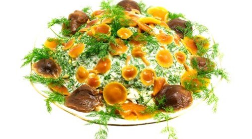 Салат из грибов с сырной заправкой и зеленью
