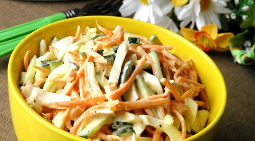 Салат с копченой курицей и корейской морковью