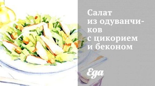 Салат из одуванчиков с цикорием и беконом