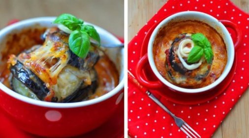 Баклажановые башни, запеченные с пармезаном, моцареллой и соусом маринара