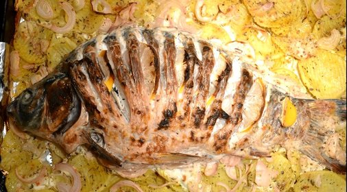 Карп, запеченный в сметане с лимоном