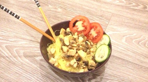 Фунчоза с курицей и грибами