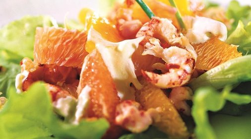 Салат из морепродуктов с апельсином и грейпфрутом