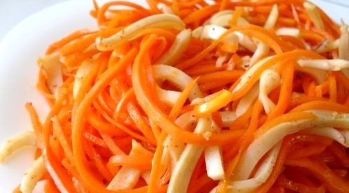 Салат с кальмарами и морковью