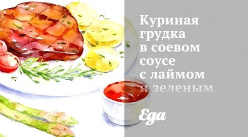 Куриная грудка в соевом соусе с лаймом и зеленым салатом