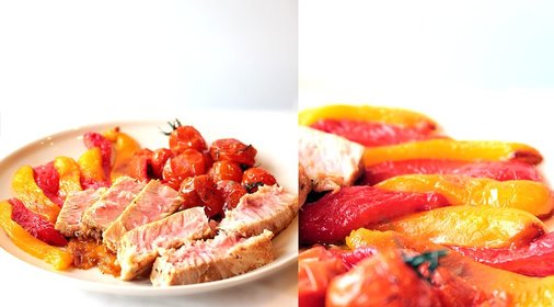 Тунец с запеченными овощами