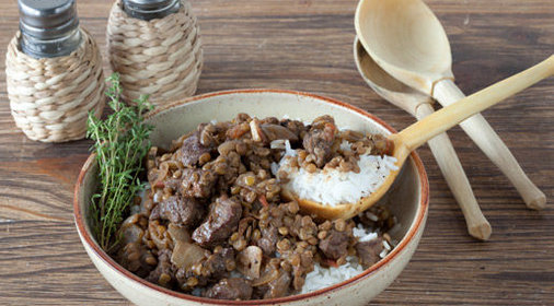 Говядина с чечевицей и рисом