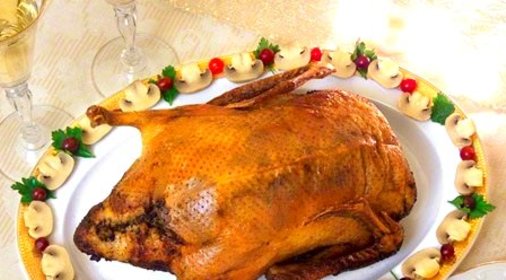 Утка, фаршированная гречкой и грибами
