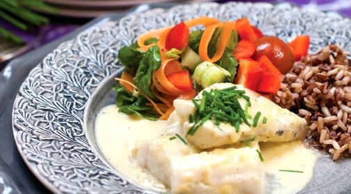 Филе трески в горчичном соусе с рисом