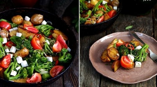 Картофельный салат с брокколи, томатами и сыром фета