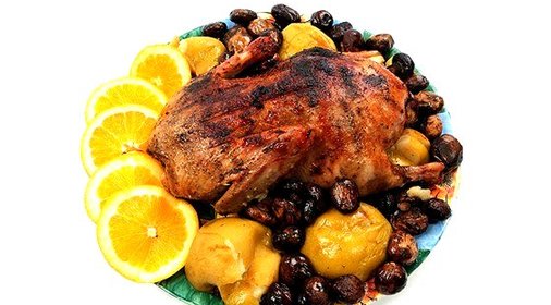 Утка с апельсинами и жареными каштанами