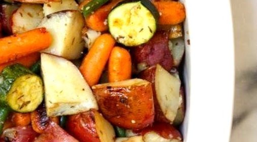 Зпеченные картофель, морковь и цуккини