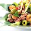 Теплый салат с пореем и морепродуктами