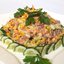 Салат с копчёной колбасой,огурцом и кукурузой