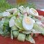 Салат с жареной колбасой и яйцом