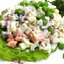 Салат из овощей с ветчиной, йогуртом и анчоусами