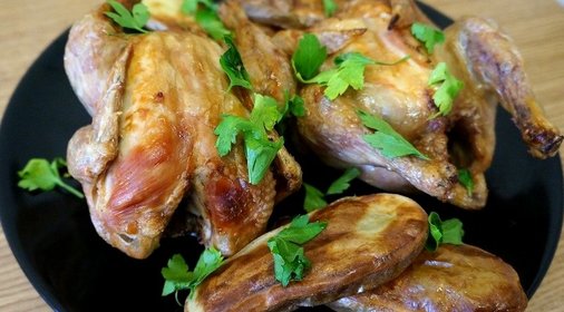 Цыплята гриль с чесноком и картофелем
